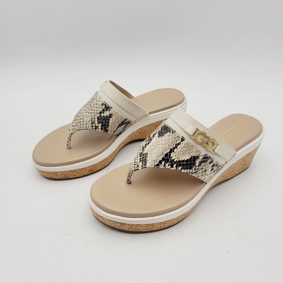 Cole Haan Margate Wedge II Sandshell Sandals Sz 5.5 B Cream & Animal Print - Picture 6 of 11